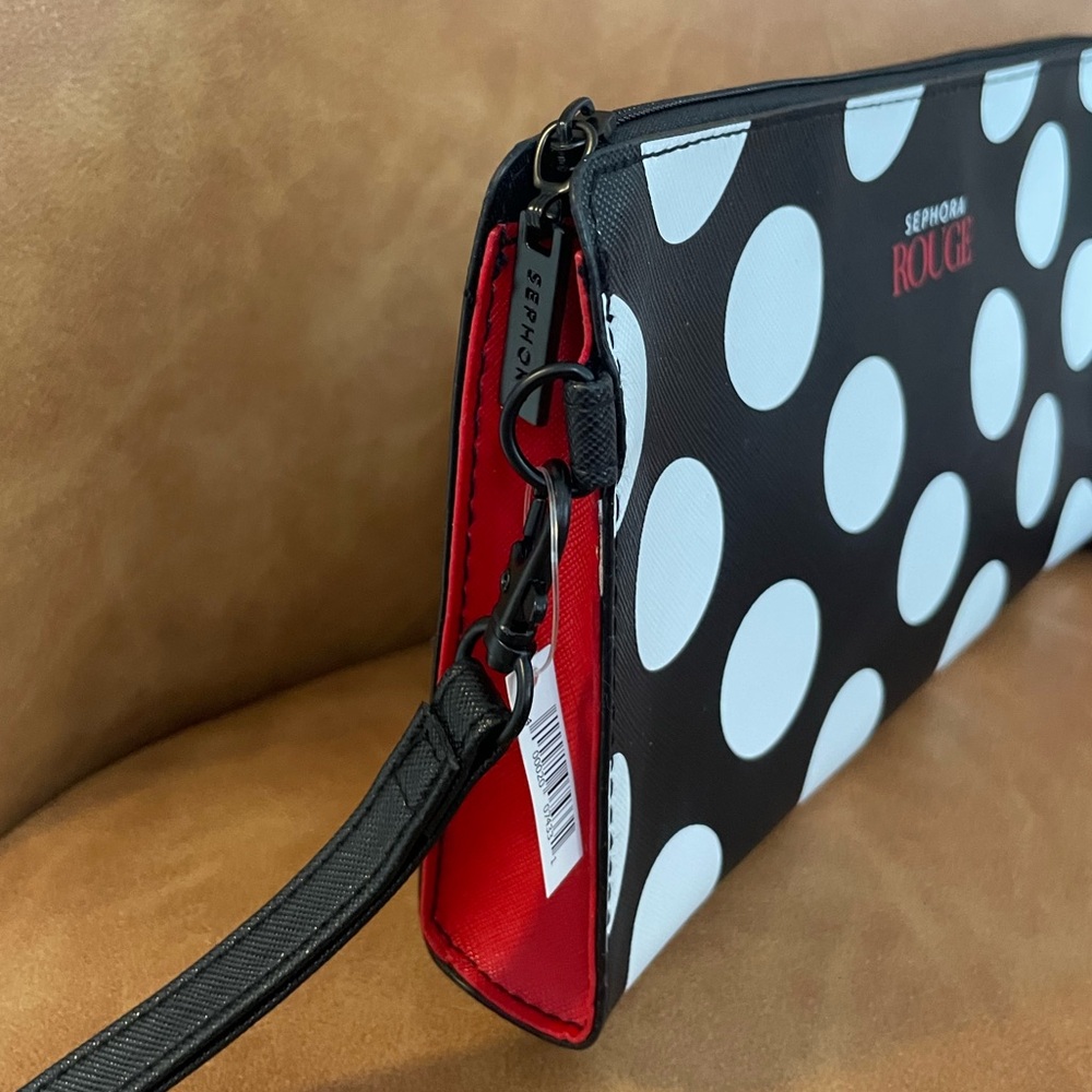 SEPHORA ROUGE Black & White Polka Dot Cosmetic Bag, rare 2018 NWT.